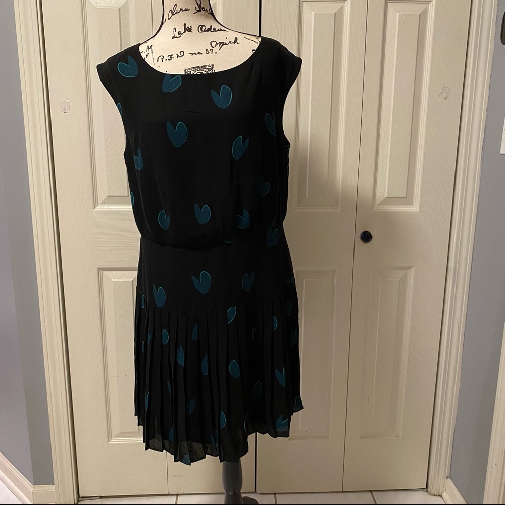 LOFT size 14 dress black with green hearts